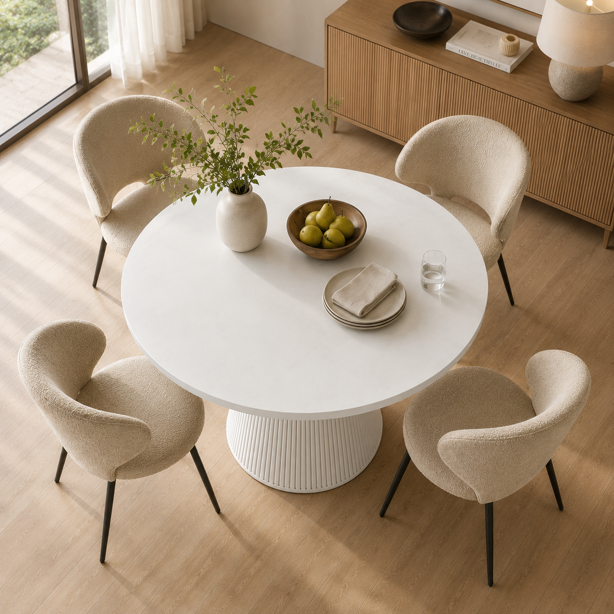 SELENE Fluted Round Dining Table – 120cm White