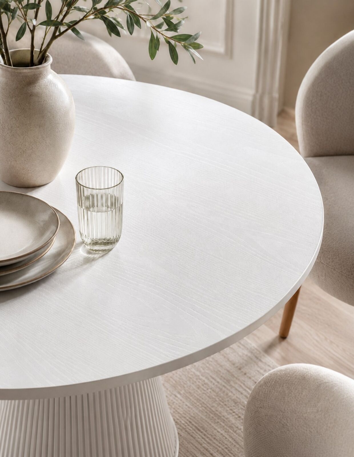SELENE Fluted Round Dining Table – 120cm White