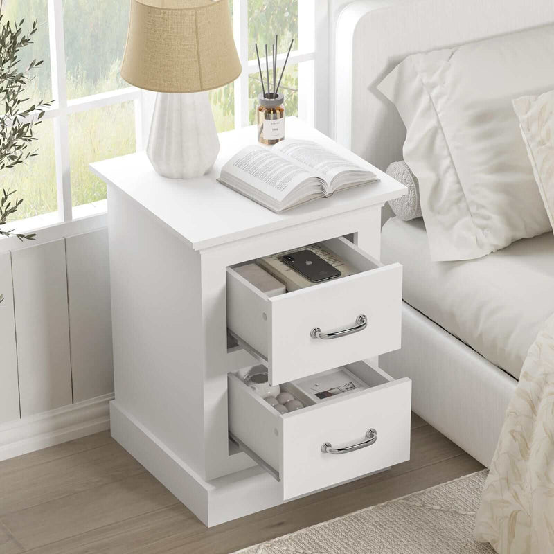 Ashford White 2 Drawer Bedside Table  - Elegant Storage Solution for Your Bedroom