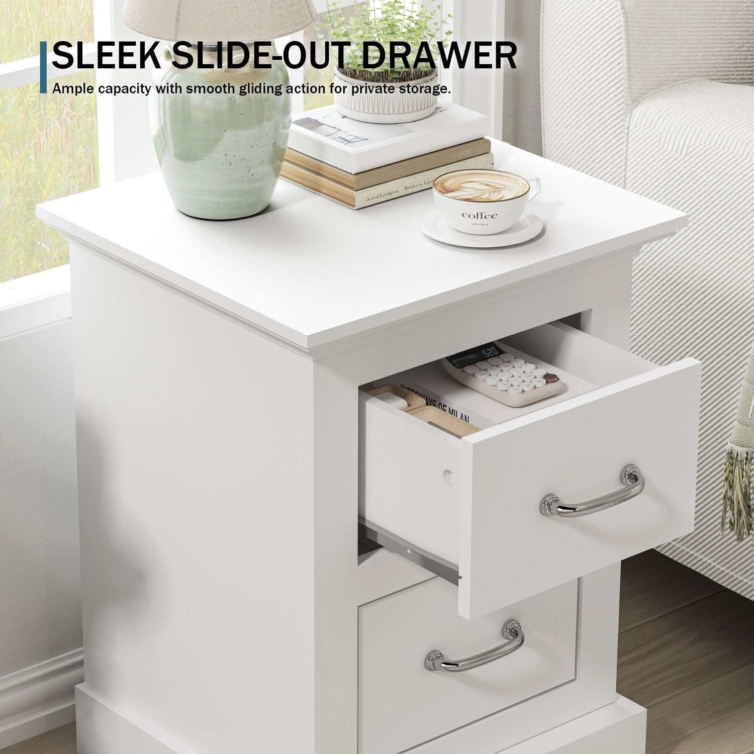 Ashford White 2 Drawer Bedside Table  - Elegant Storage Solution for Your Bedroom