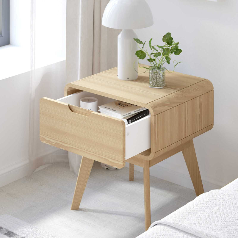 Wabi-Sabi 1 Drawer Bedside Table with Dresser | Minimalist Nightstand for Bedroom