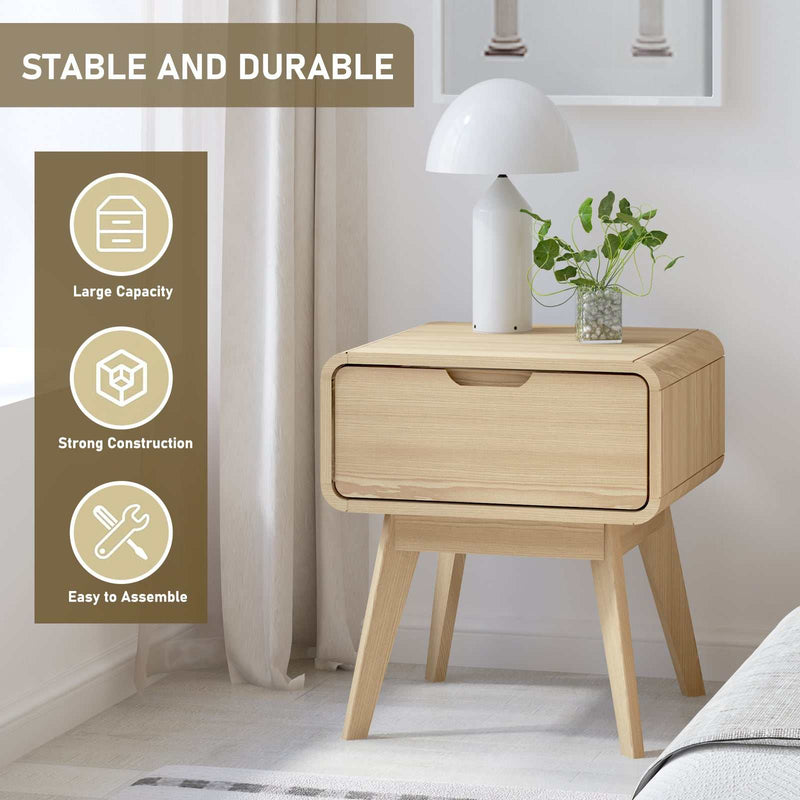 Wabi-Sabi 1 Drawer Bedside Table with Dresser | Minimalist Nightstand for Bedroom