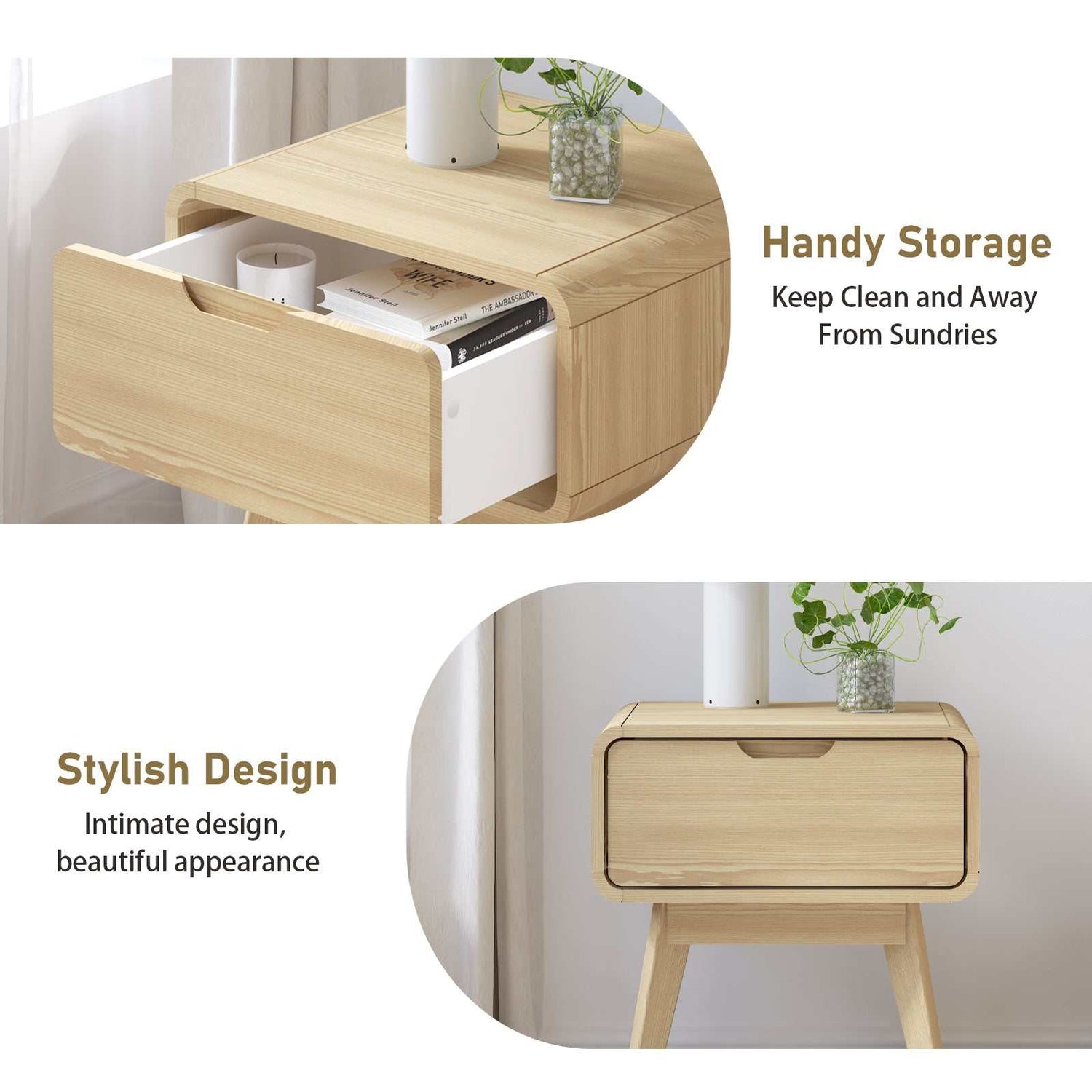 Wabi-Sabi 1 Drawer Bedside Table with Dresser | Minimalist Nightstand for Bedroom