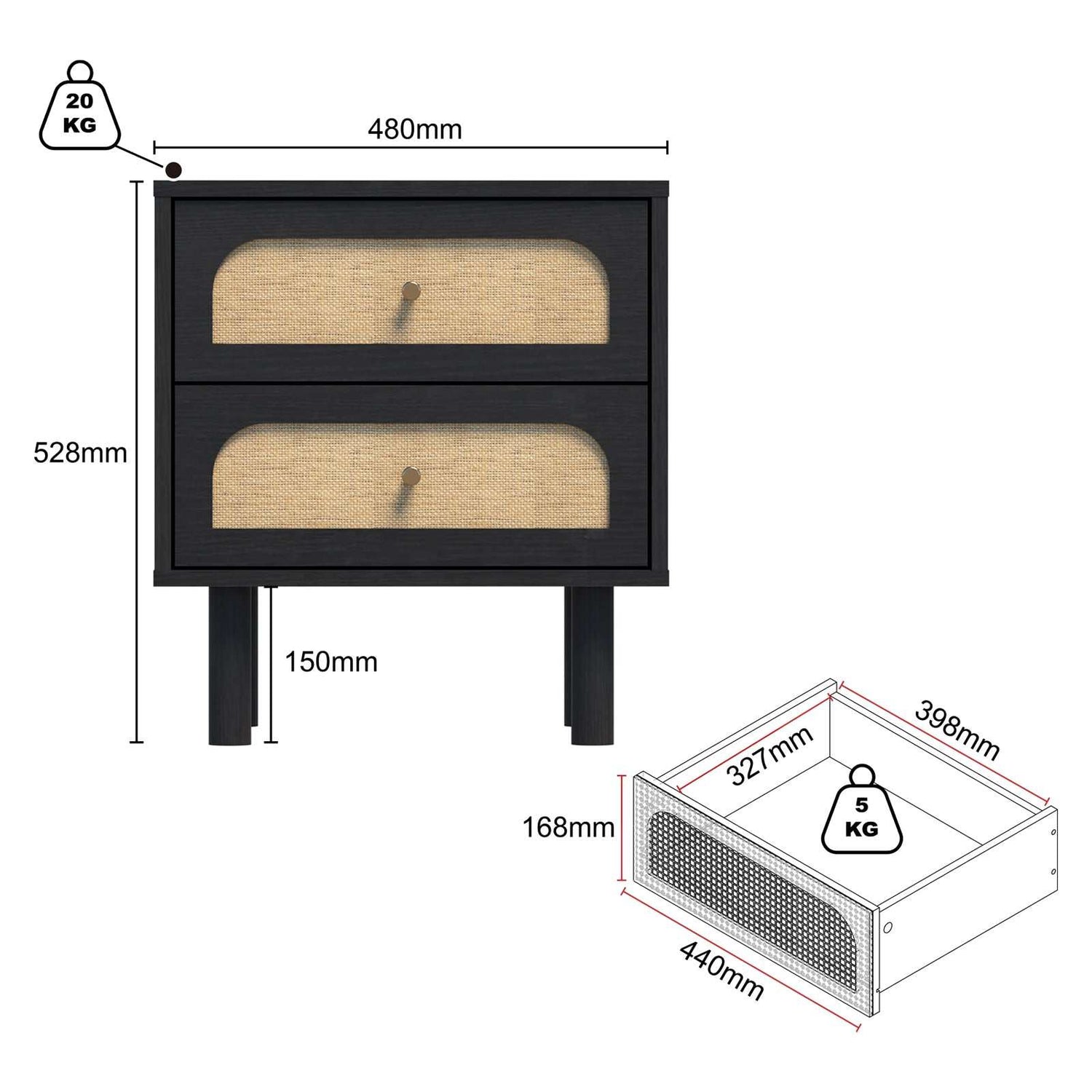 Elisa Black Bedside Table for Modern Bedroom