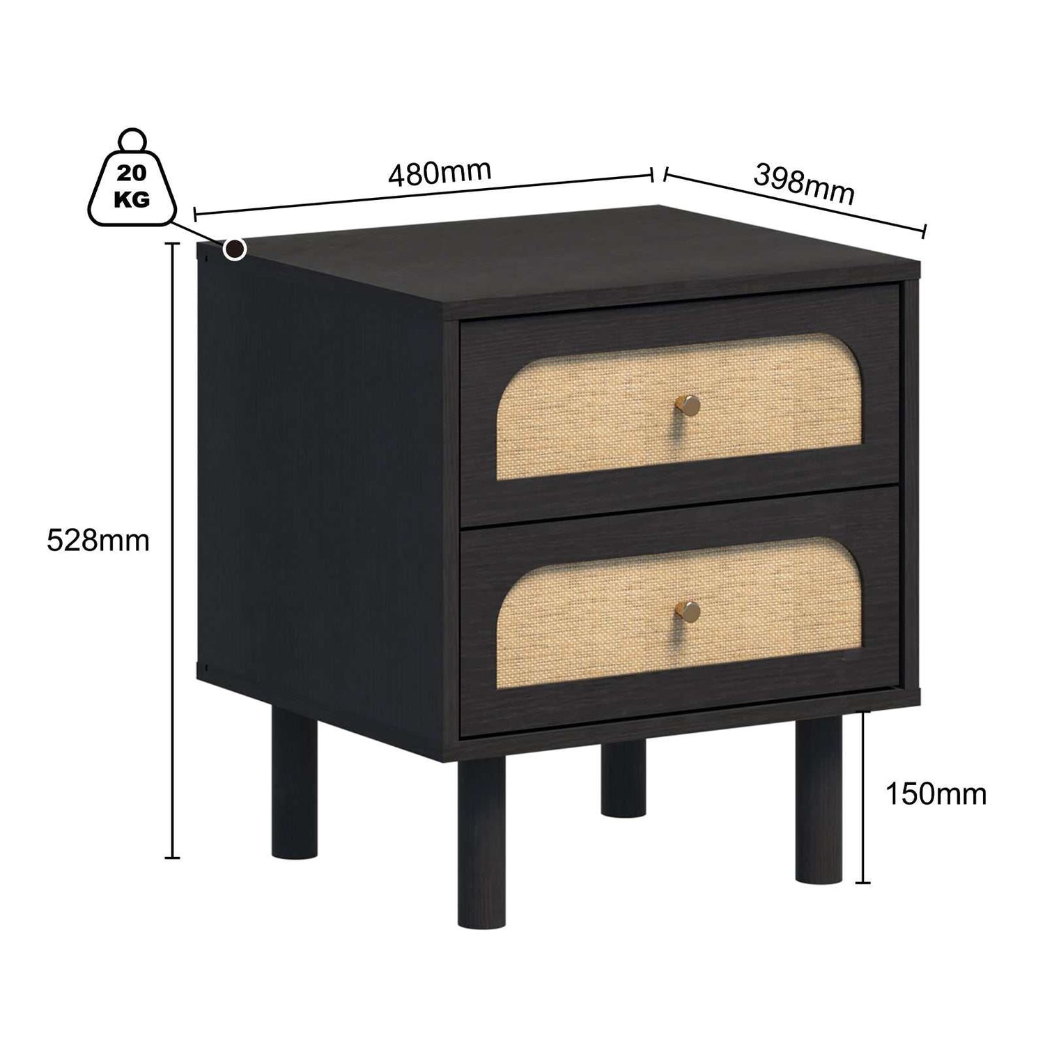 5-Drawer Chest of Drawers Dresser, 2 Bedside Tables for Modern Bedroom