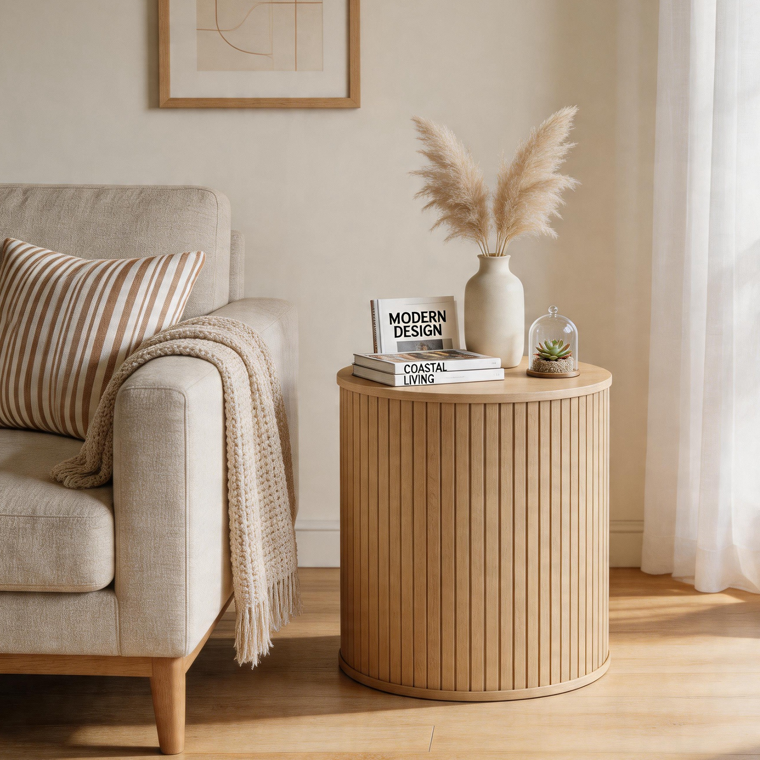 Eden Fluted Natural Oak Accent Table