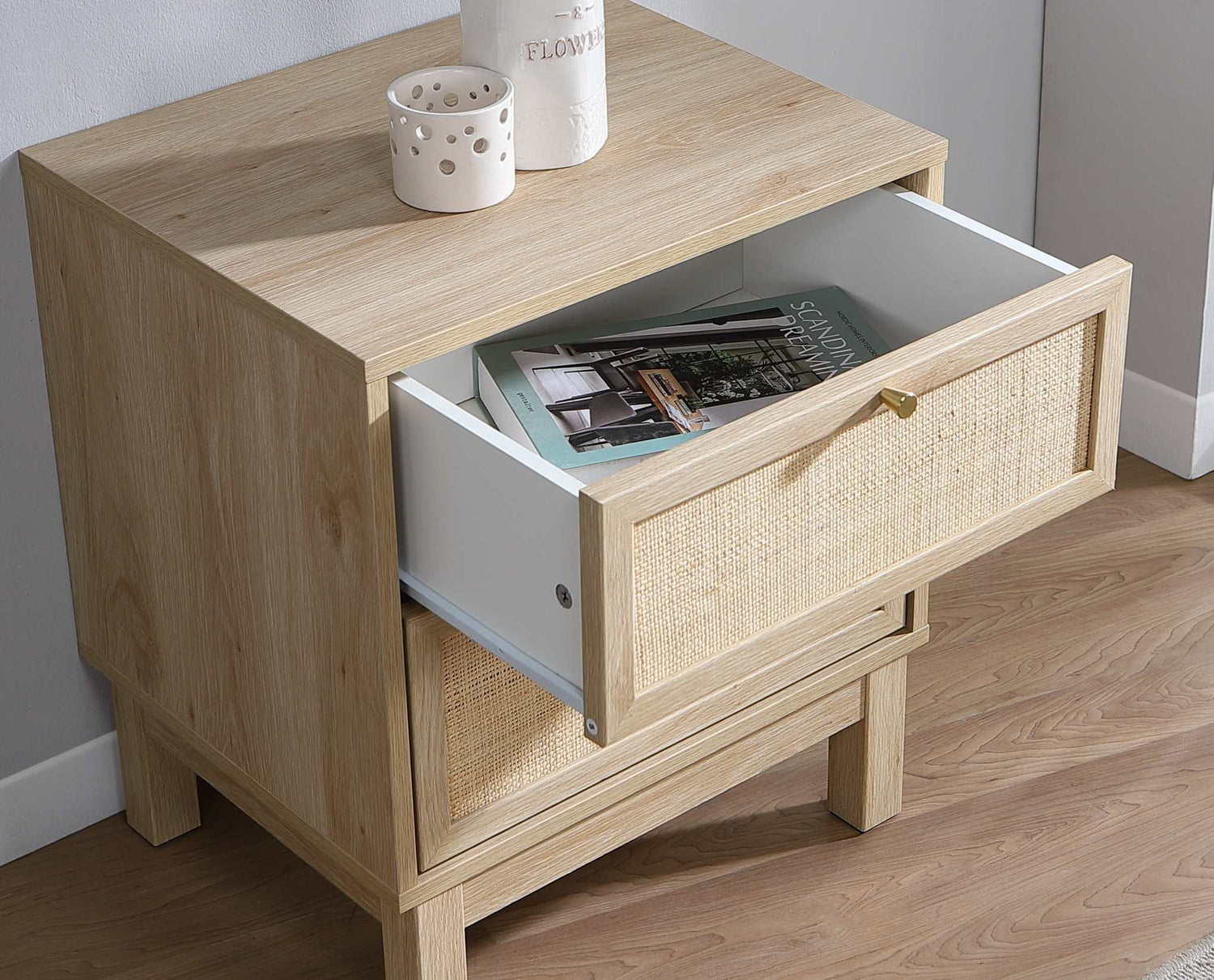 Nara Rattan Bedside Table – 2 Drawers