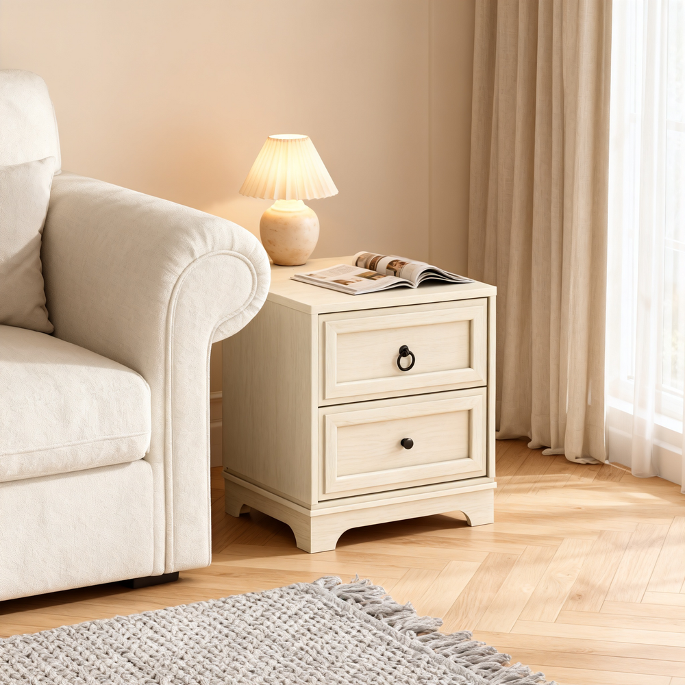 Cabot White 2 Drawer Bedside Table