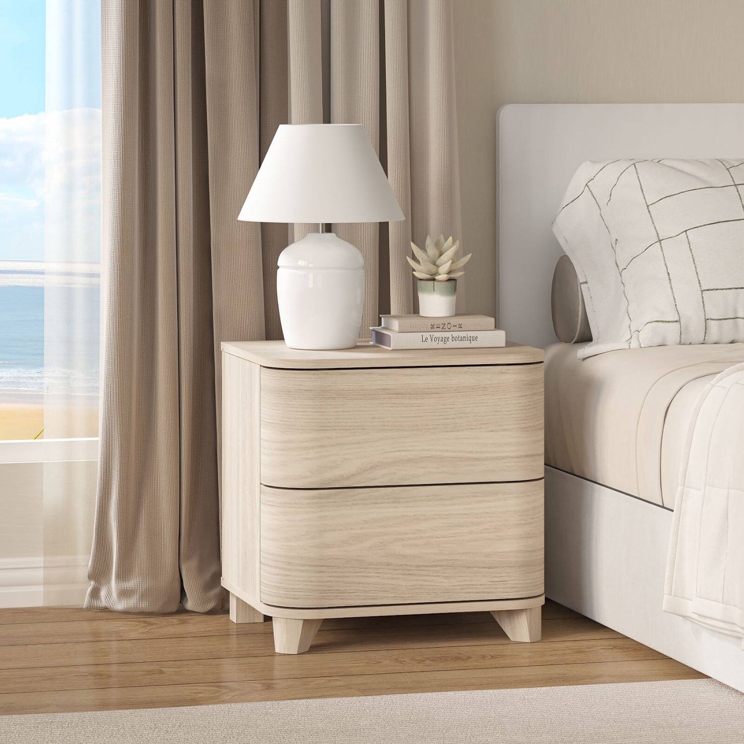 Malibu Curved 2 Drawer Natural Oak Bedside Table