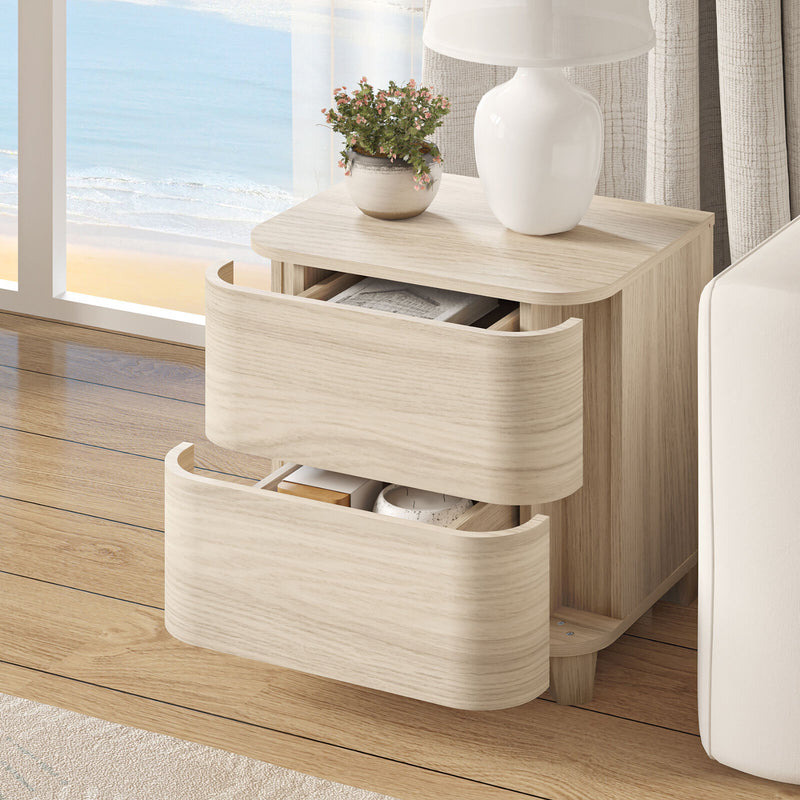 Malibu Curved 2 Drawer Natural Oak Bedside Table