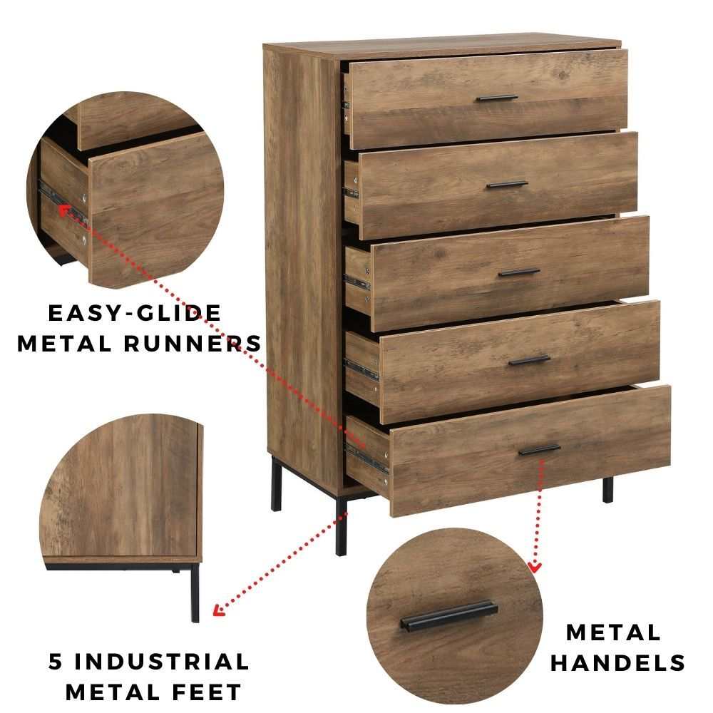 MerryLuk Bronx Chest of 5 Drawers Dresser and Nightstand Set