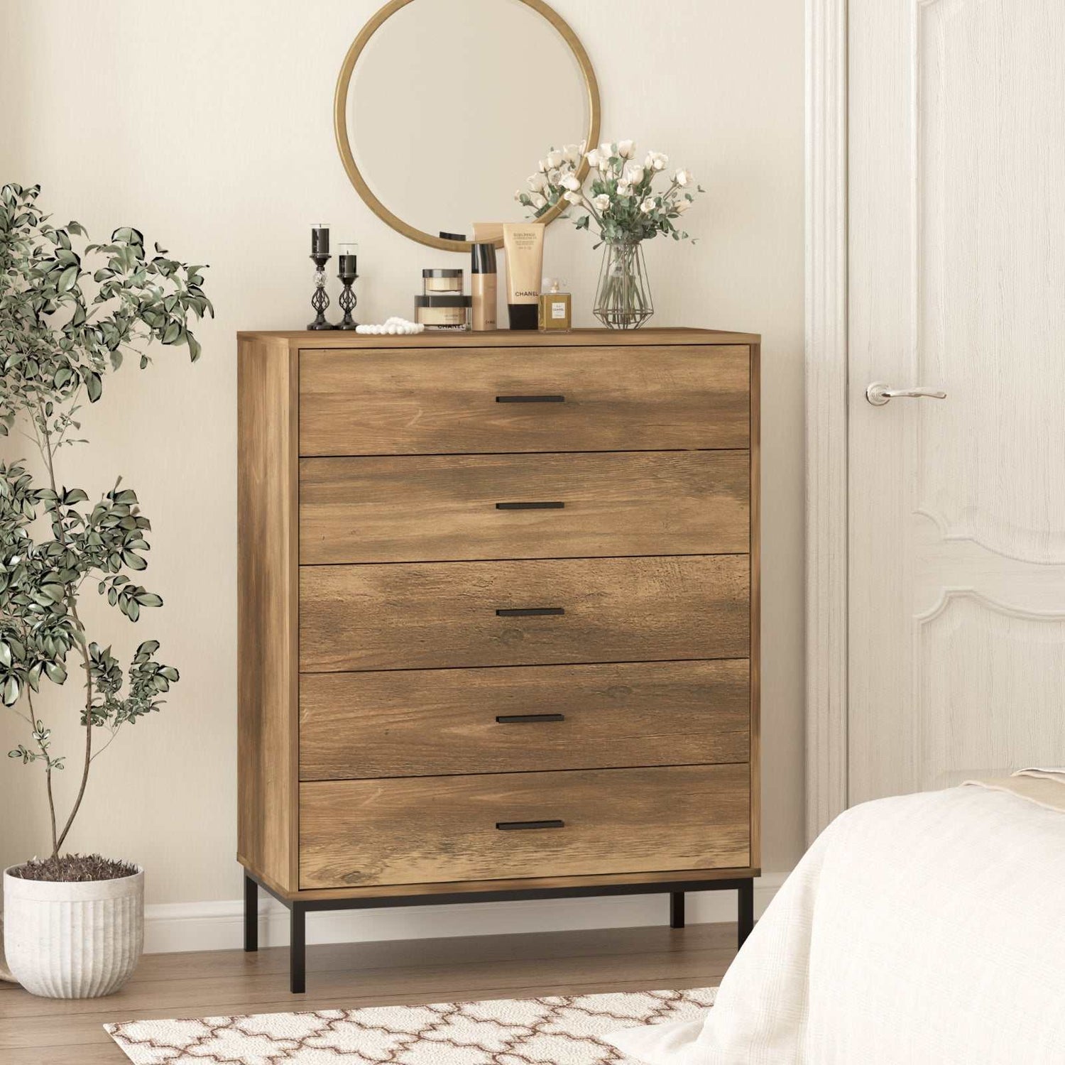 MerryLuk Bronx Chest of 5 Drawers Dresser and Nightstand Set