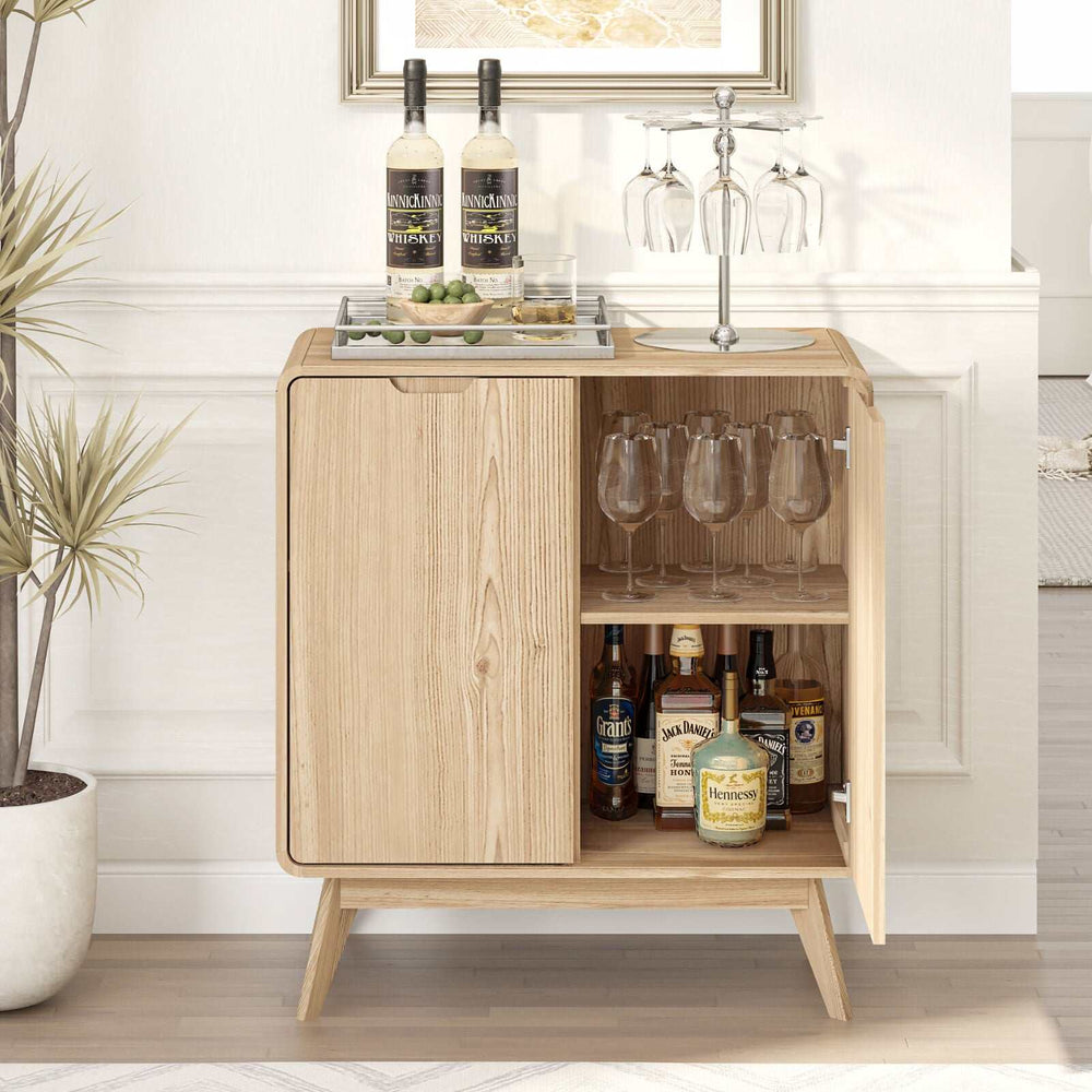 Wabi-Sabi 2 Door Compact Sideboard with wine racks, Scandinavian design, natural finish, elegant storage for dining and living rooms.