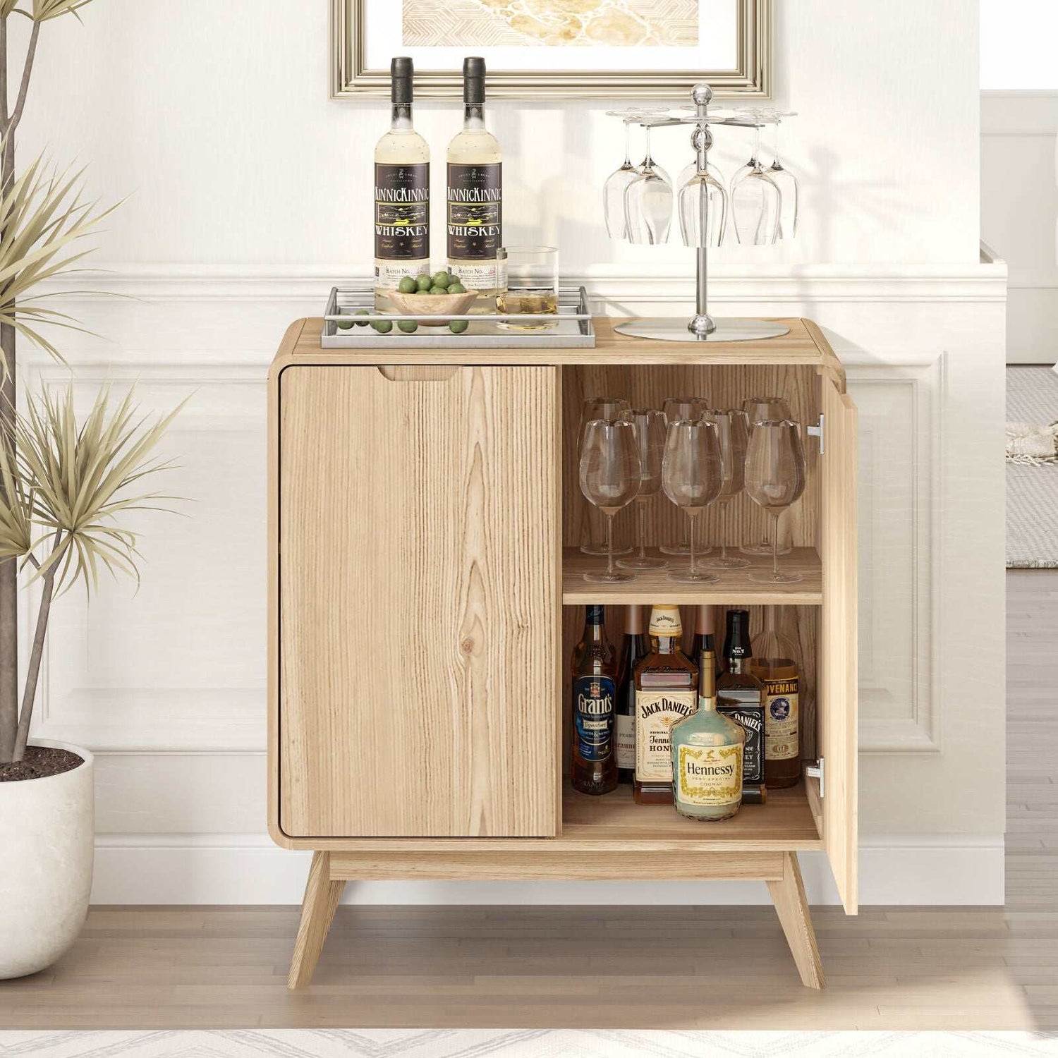 Wabi-Sabi 2 Door Compact Sideboard with wine racks, Scandinavian design, natural finish, elegant storage for dining and living rooms.