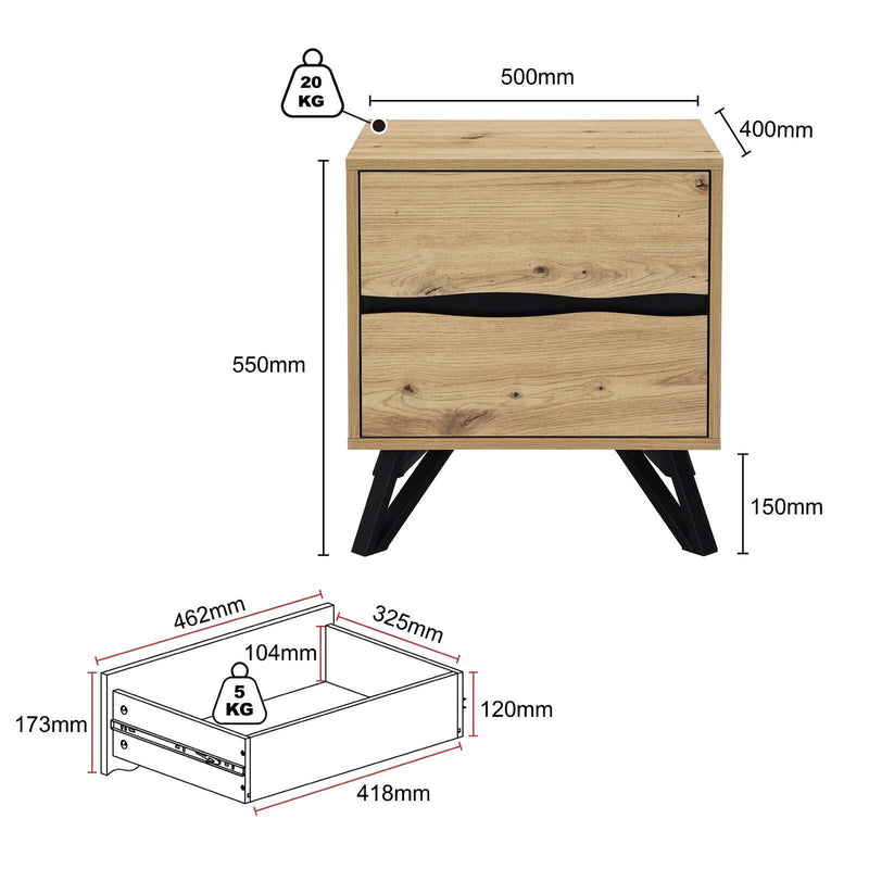 Grayson 2 Drawer Bedside Table Bundle | Set of 2 Units for Stylish and Functional Bedroom Storage