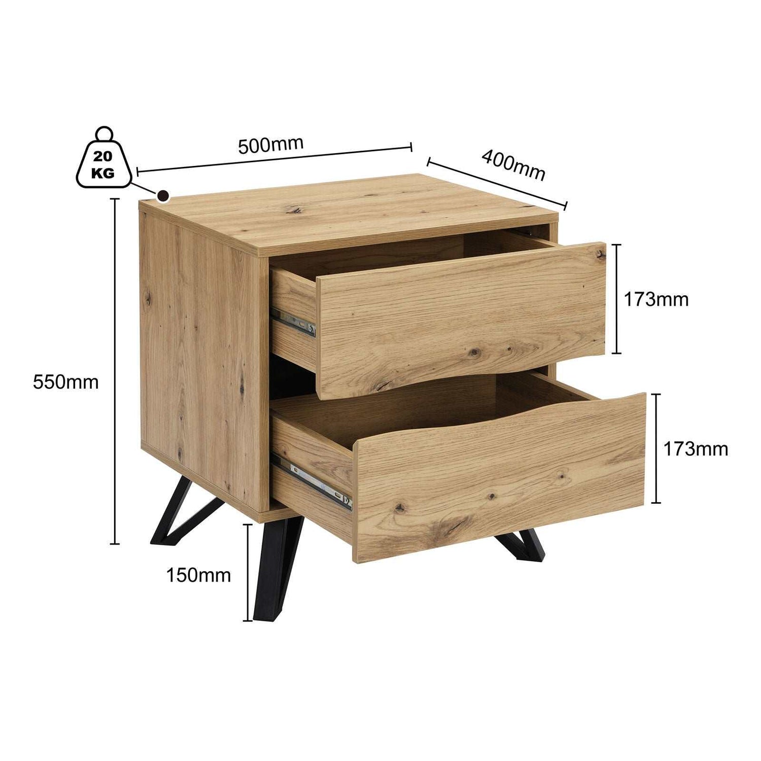 Grayson 2 Drawer Bedside Table Bundle | Set of 2 Units for Stylish and Functional Bedroom Storage