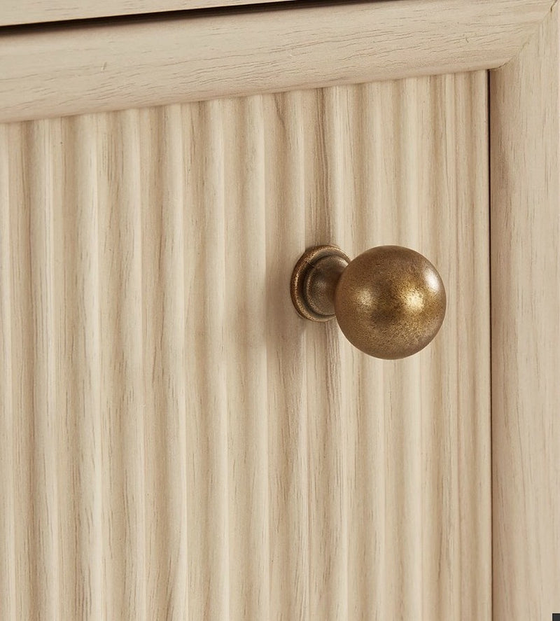 Vera 2 Drawer Bedside Table - Ribbed Wood Nightstand with Brass Knobs