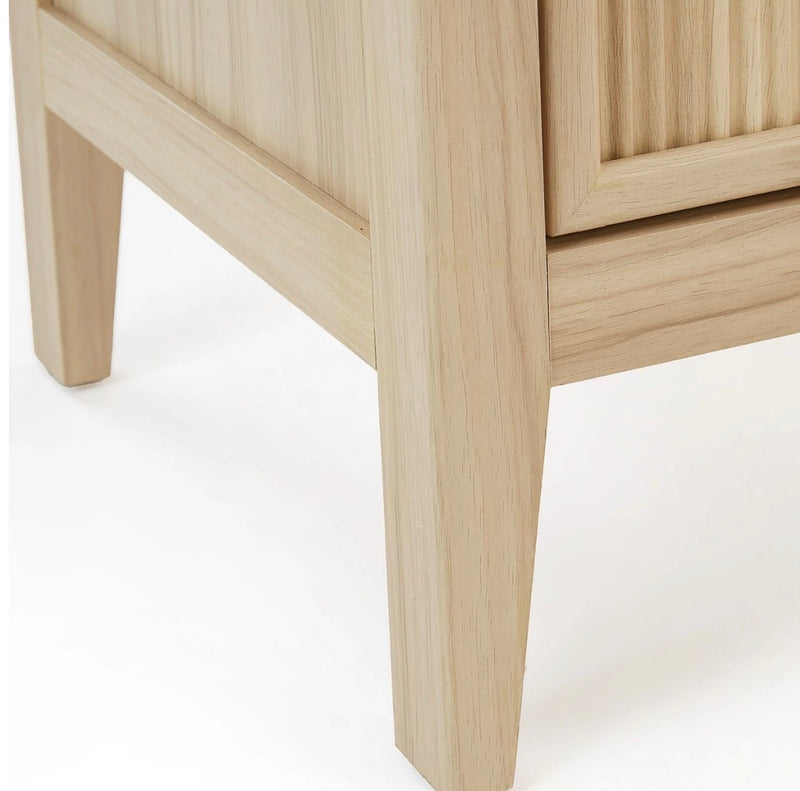 Vera 2 Drawer Bedside Table - Ribbed Wood Nightstand with Brass Knobs