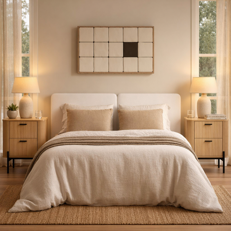 bedside tables in bedroom setting