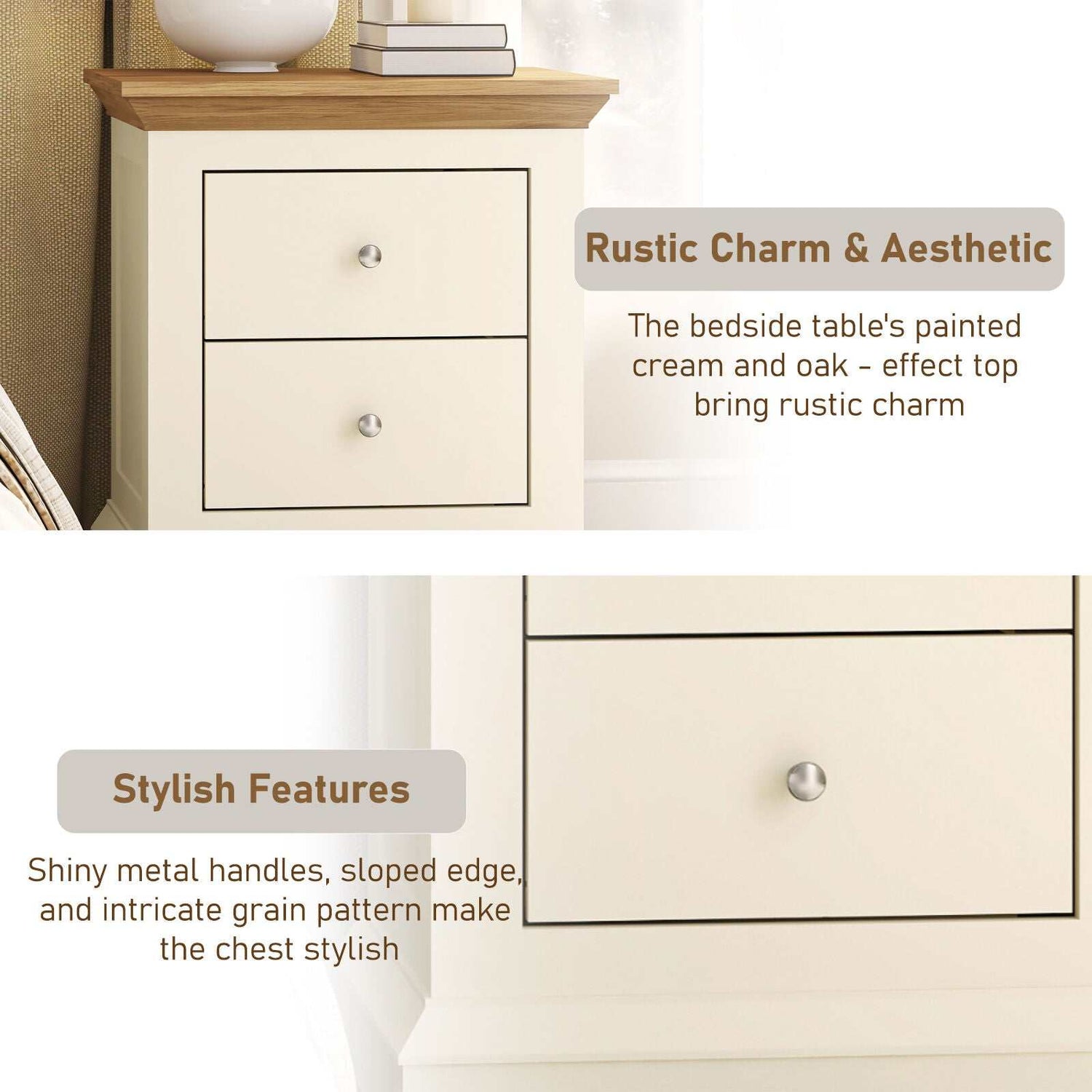 HANNAH 2 Drawers Bedside Table with Dresser | Modern Nightstand for Your Bedroom