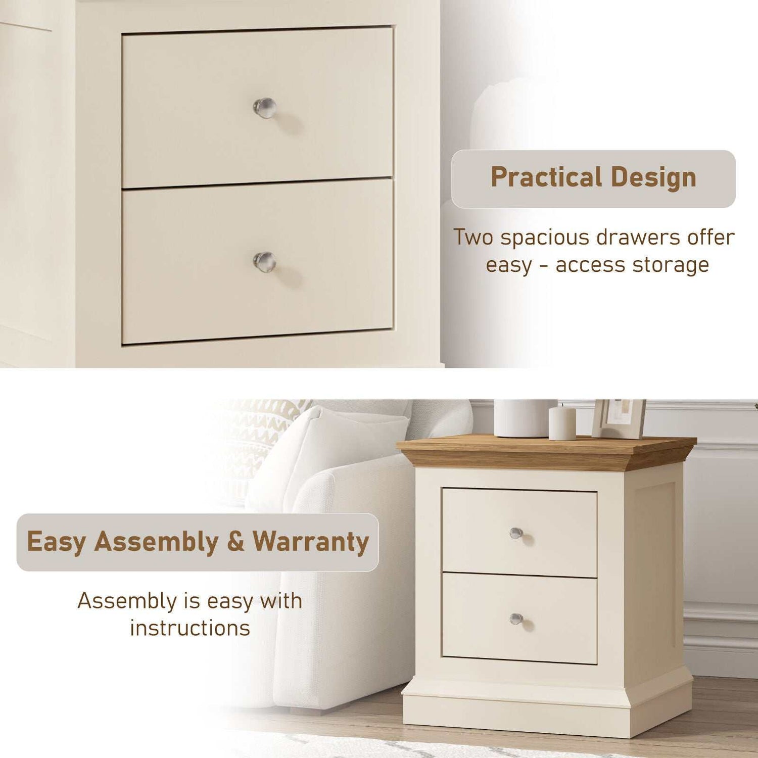 HANNAH 2 Drawers Bedside Table with Dresser | Modern Nightstand for Your Bedroom