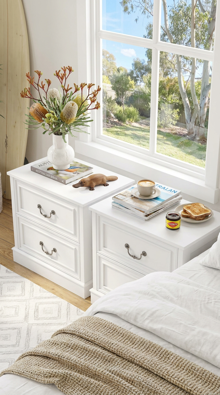 Hampton Vintage White Bedside Table Set of 2