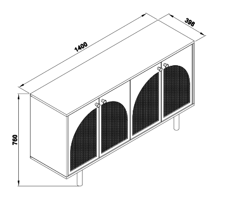 Nara Arched Rattan Buffet - 4 Door Storage Cabinet
