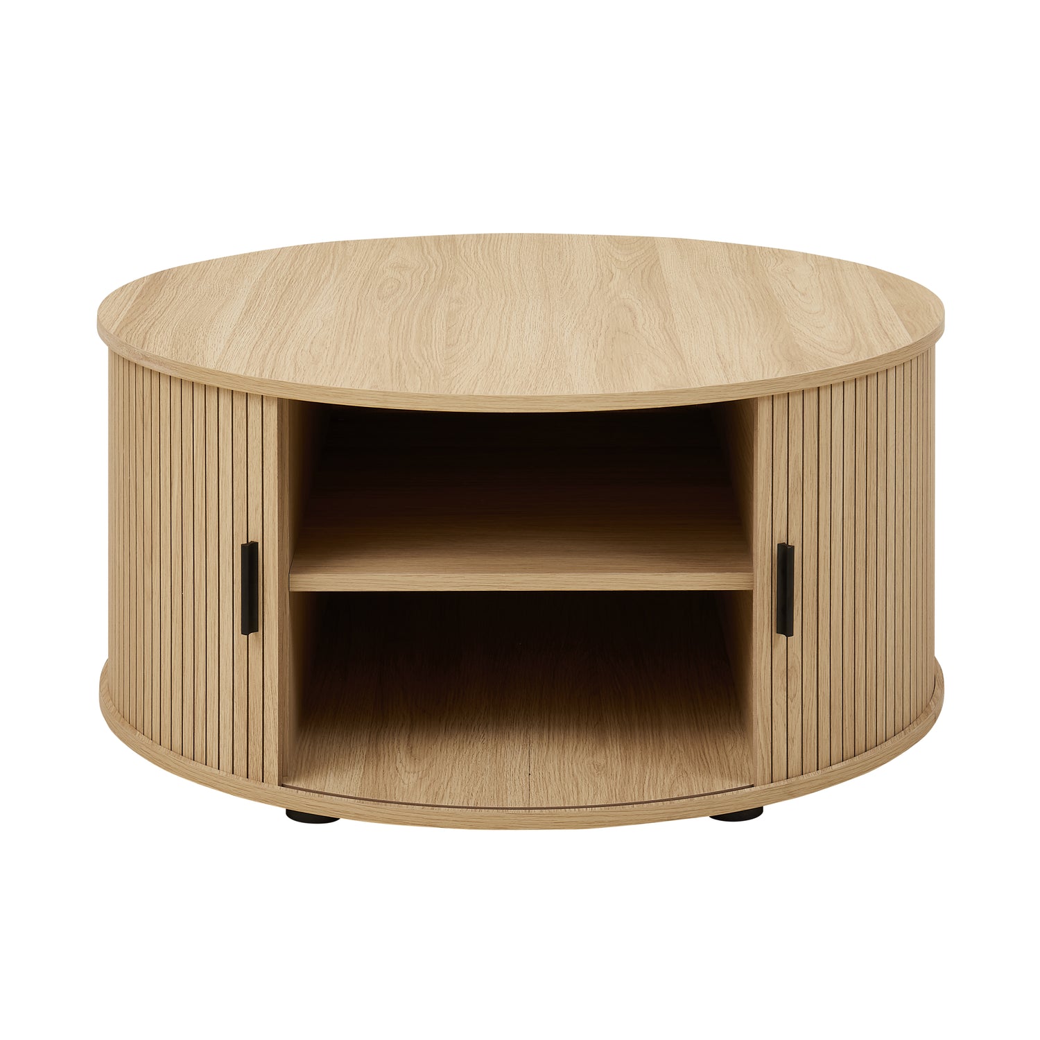 Ayla Round Fluted Coffee Table (80cm) with Sliding Tambour Door