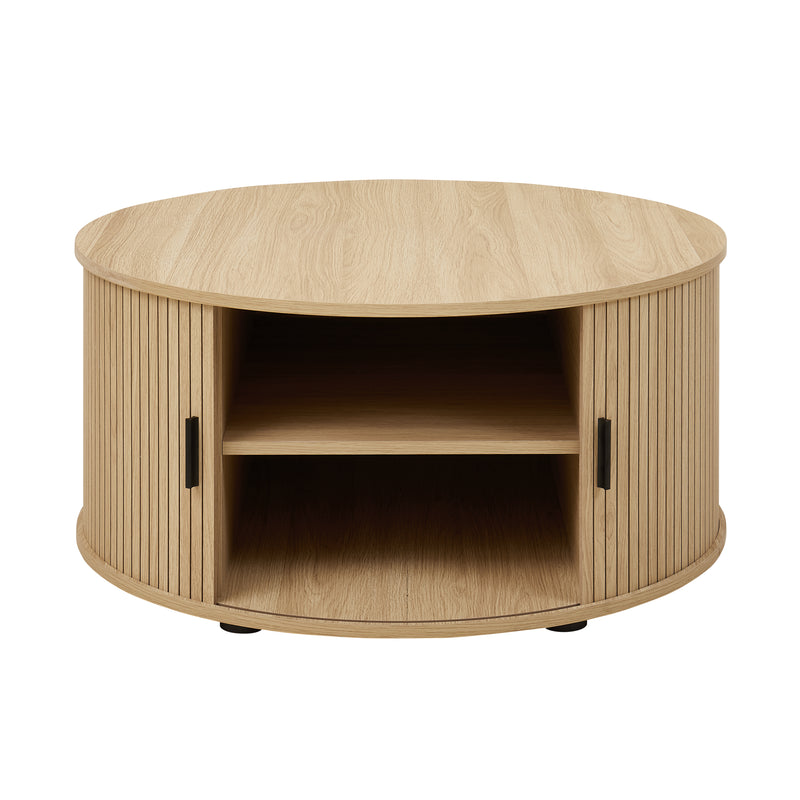 Ayla Round Fluted Coffee Table (80cm) with Sliding Tambour Door