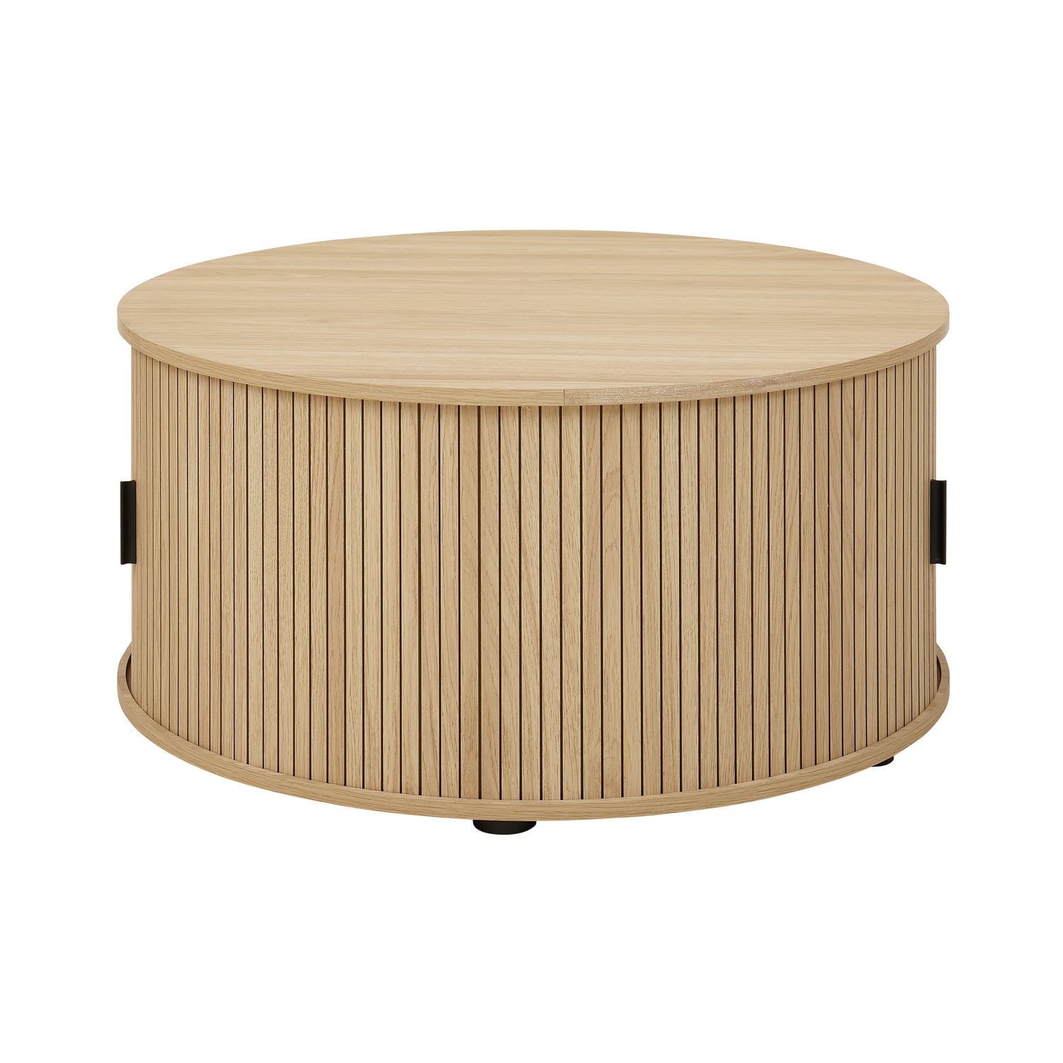 Ayla Round Fluted Coffee Table (80cm) with Sliding Tambour Door
