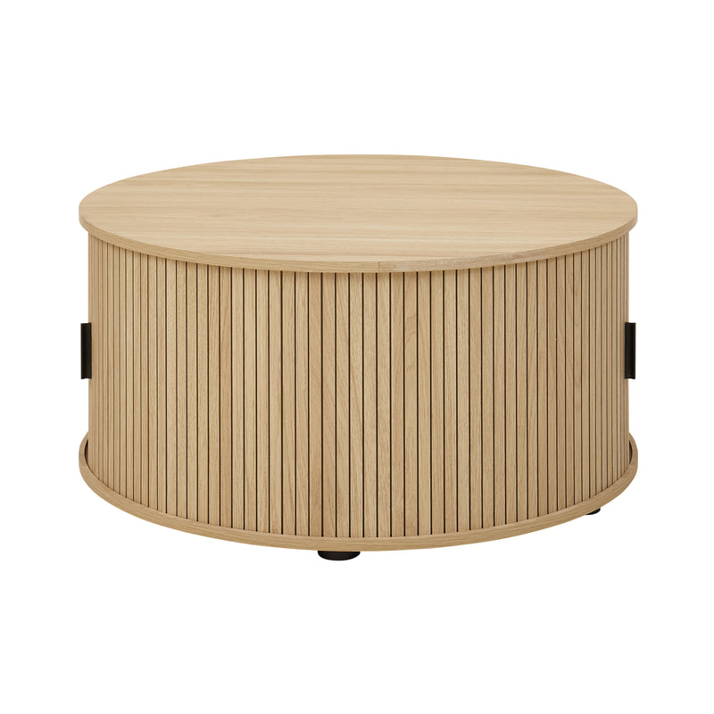 Ayla Round Fluted Coffee Table (80cm) with Sliding Tambour Door