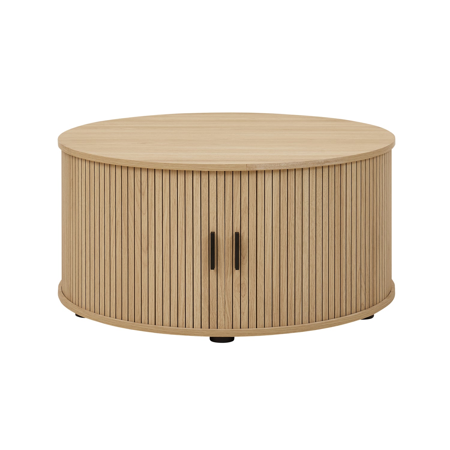 Ayla Round Fluted Coffee Table (80cm) with Sliding Tambour Door