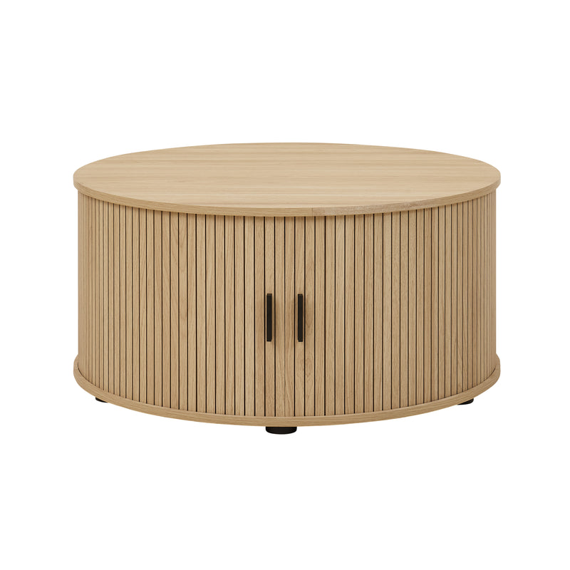 Ayla Round Fluted Coffee Table (80cm) with Sliding Tambour Door