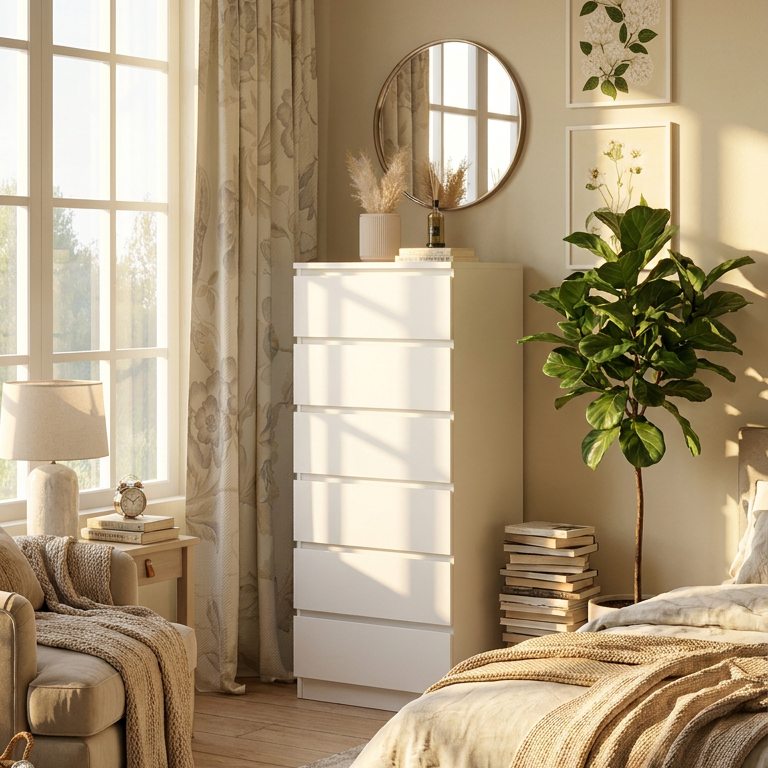 Aurora White Dresser – 6-Drawer Minimalist Design