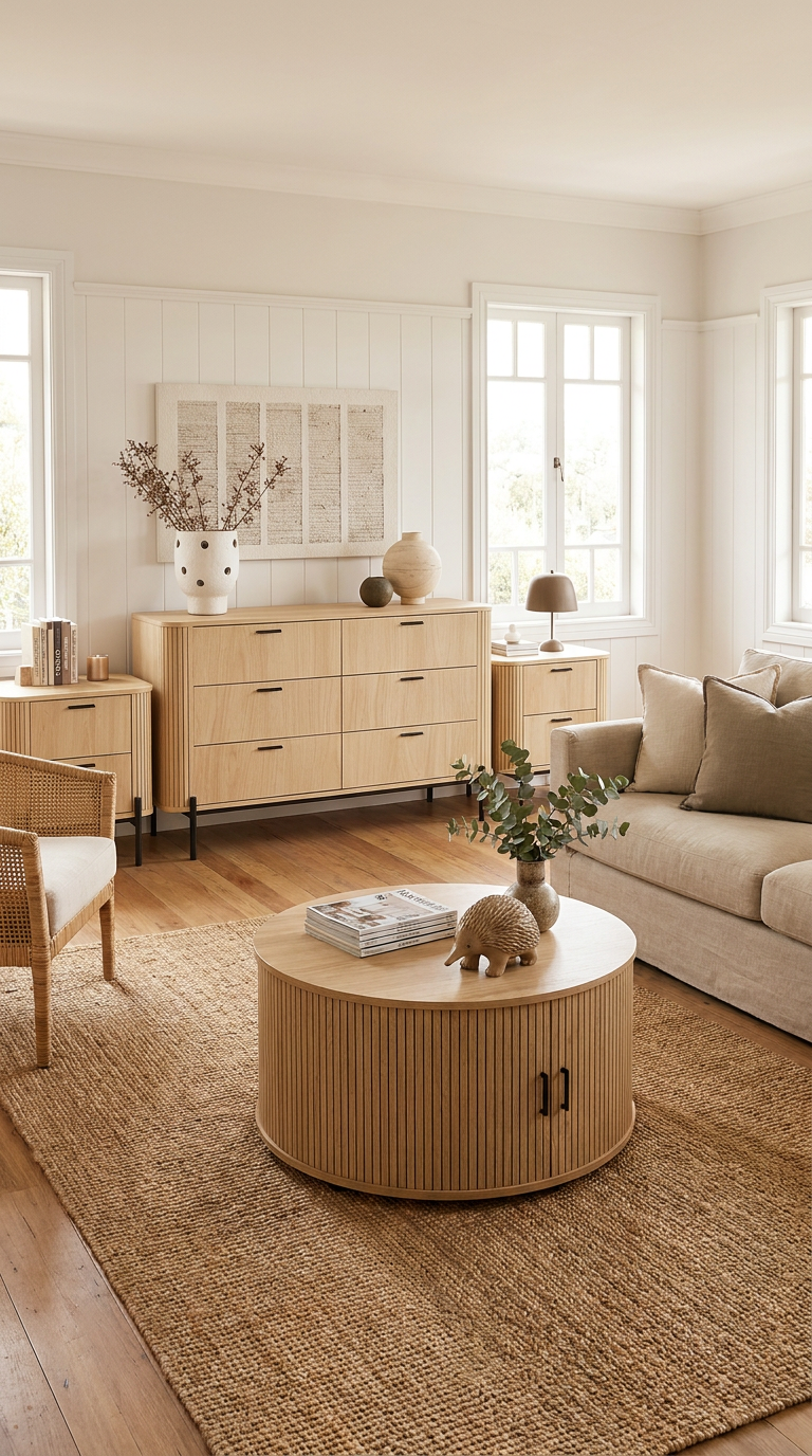 Ayla Fluted Bedroom Set – 6-Drawer Dresser & 2 Bedside Tables
