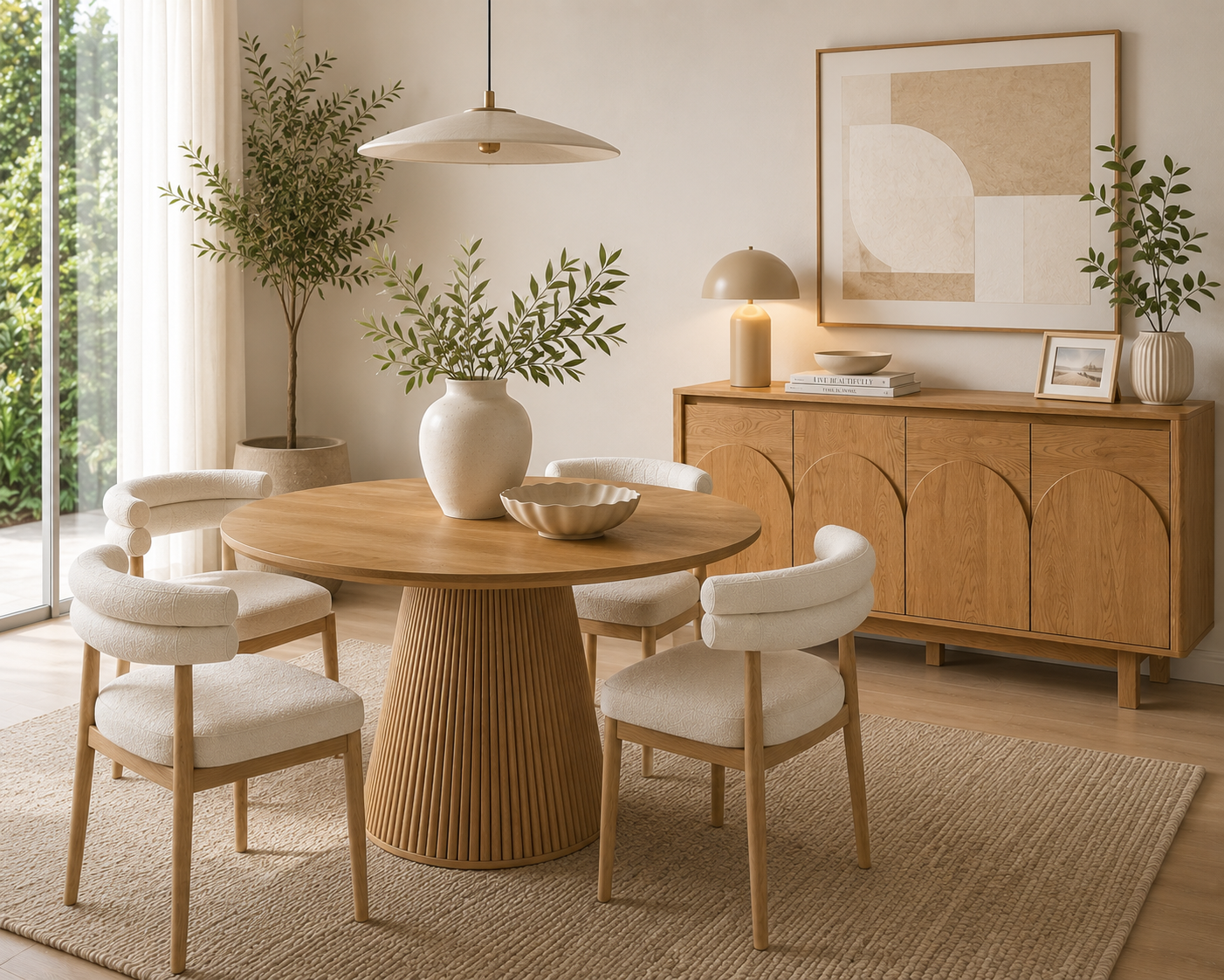 Eden Fluted Round Dining Table Oak – Elegant Dining for 4