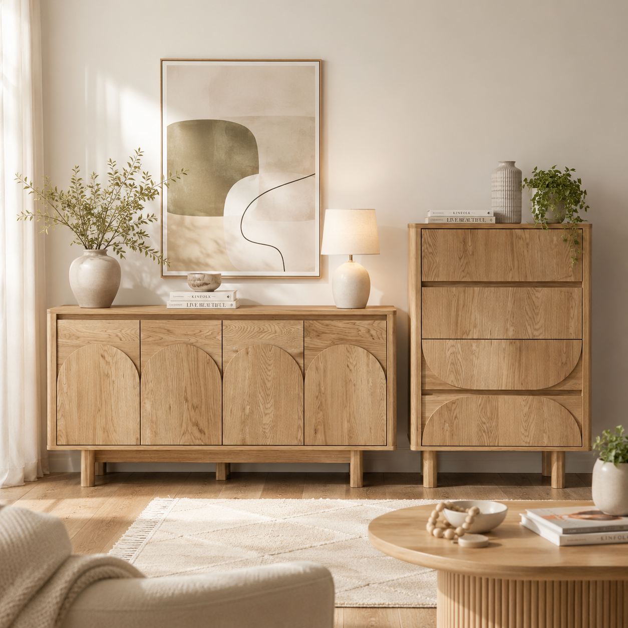 Eden Arched Tallboy and Buffet Sideboard Cabinet Bundle | Spacious Storage Solution