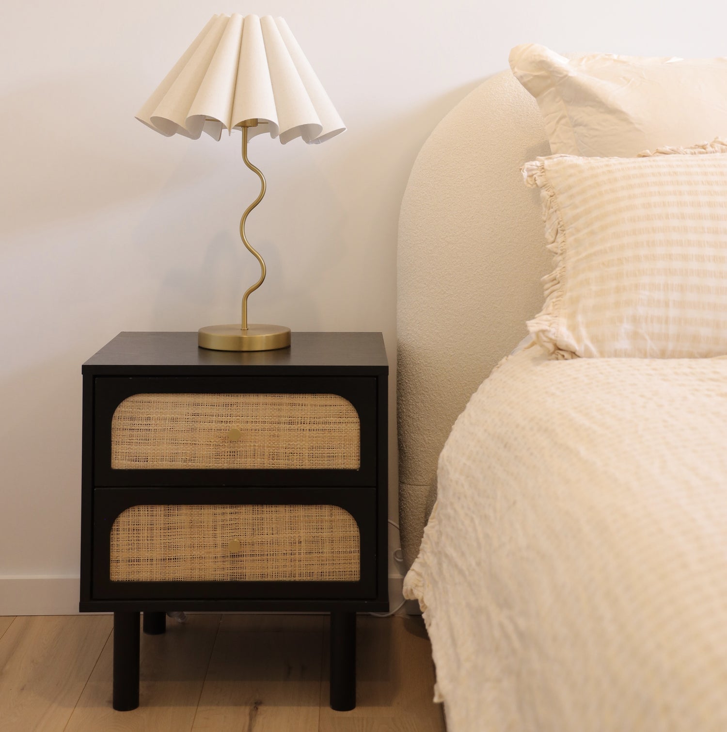 Elisa Bedroom Storage Set Black 5 Drawer Tallboy with Duo Bedside