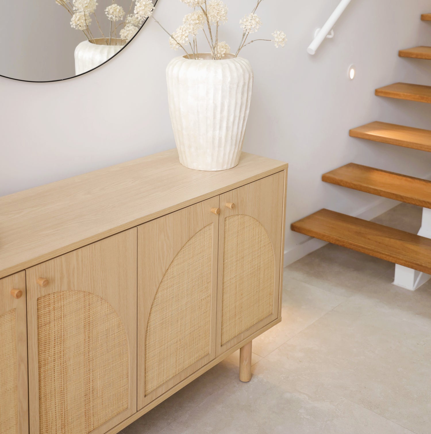 Nara Arched Rattan Buffet - 4 Door Storage Cabinet