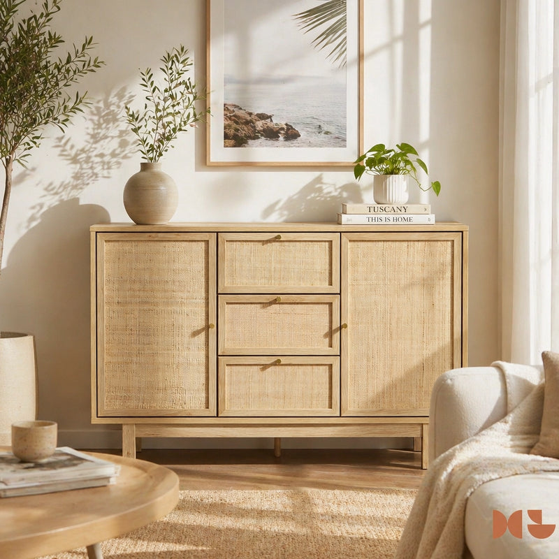 natrual rattan 2 door sideboard