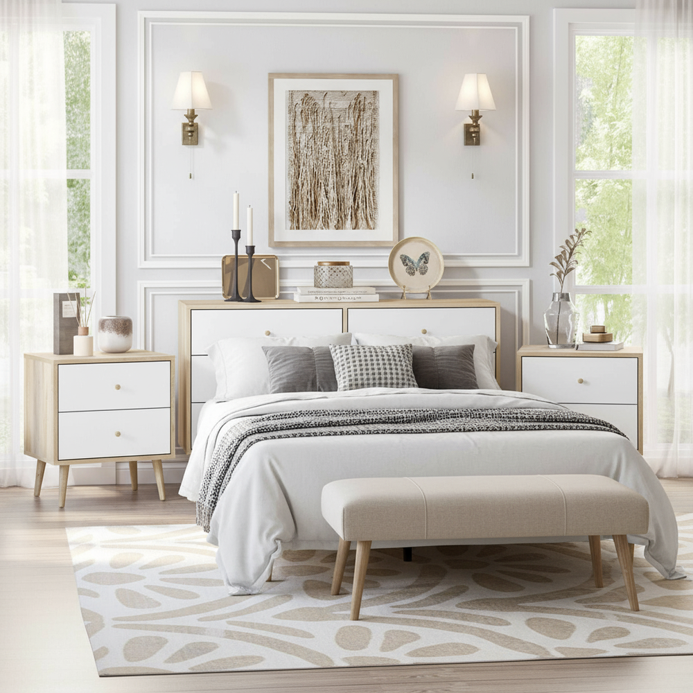 Amazing bedroom lifestyle with dresser set and nightstands