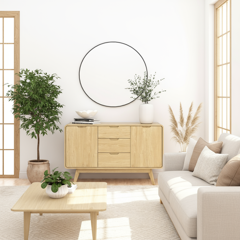 Amazing living room lifestyle with oak sideboard