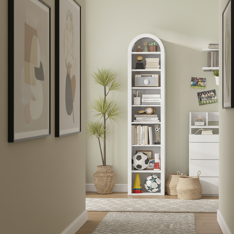 Arched bookshelf in hallway - correct scale
