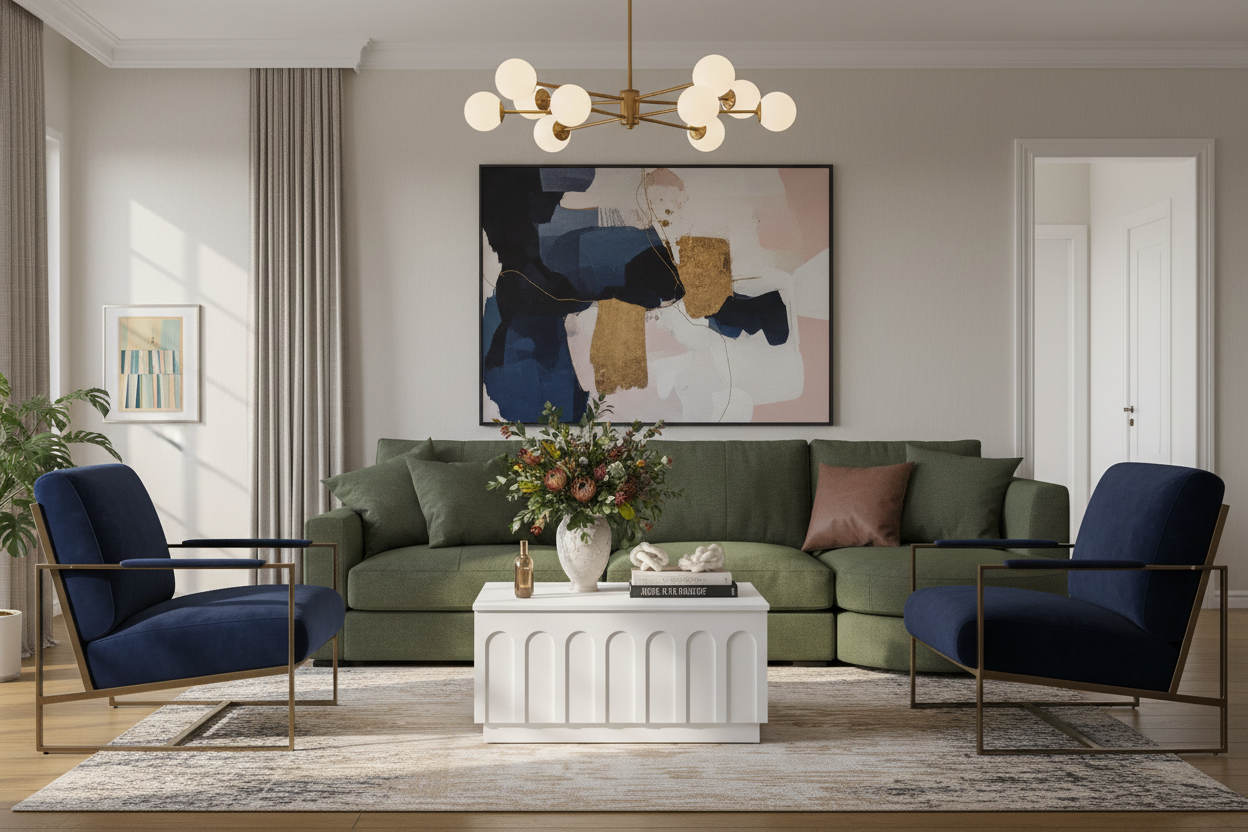 Arched panel coffee table as centerpiece in elegant living room