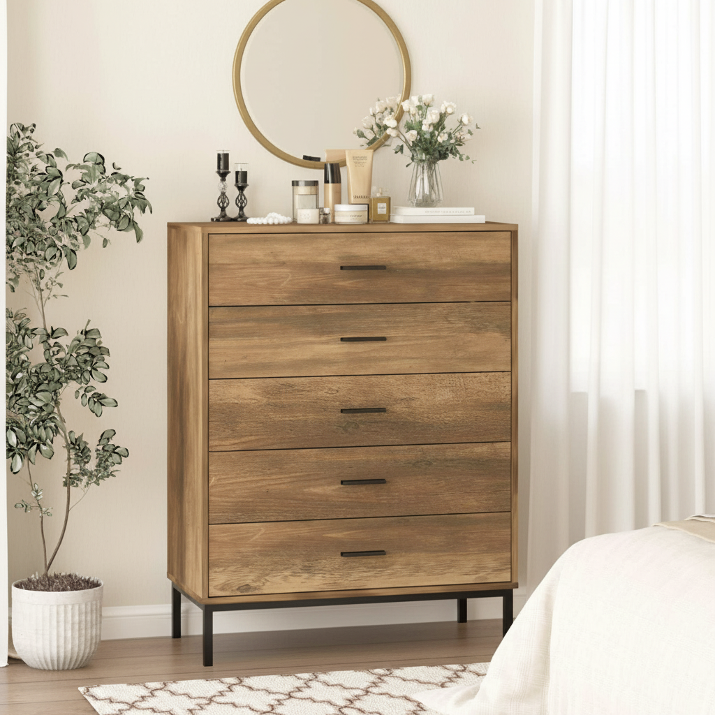 Bedroom lifestyle with oak chest of drawers