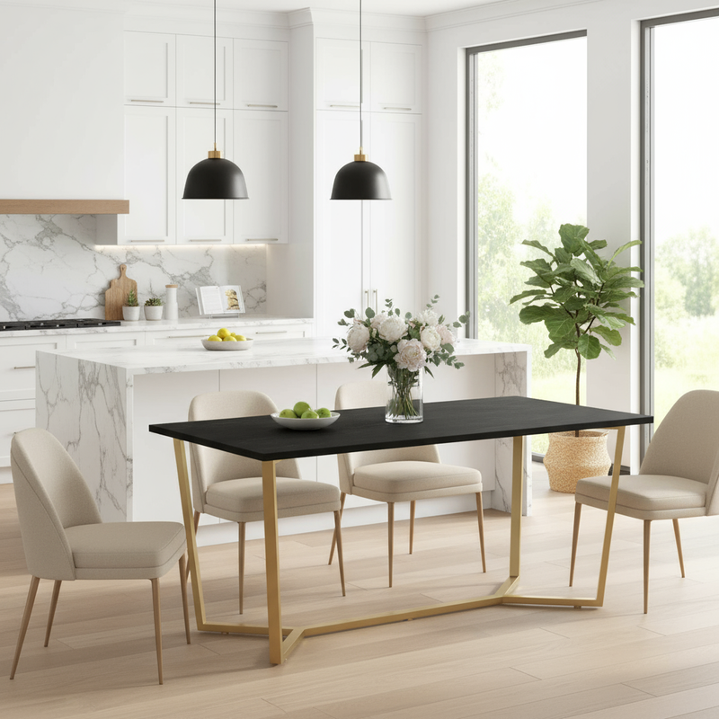 Black and Gold Table in Kitchen Setting