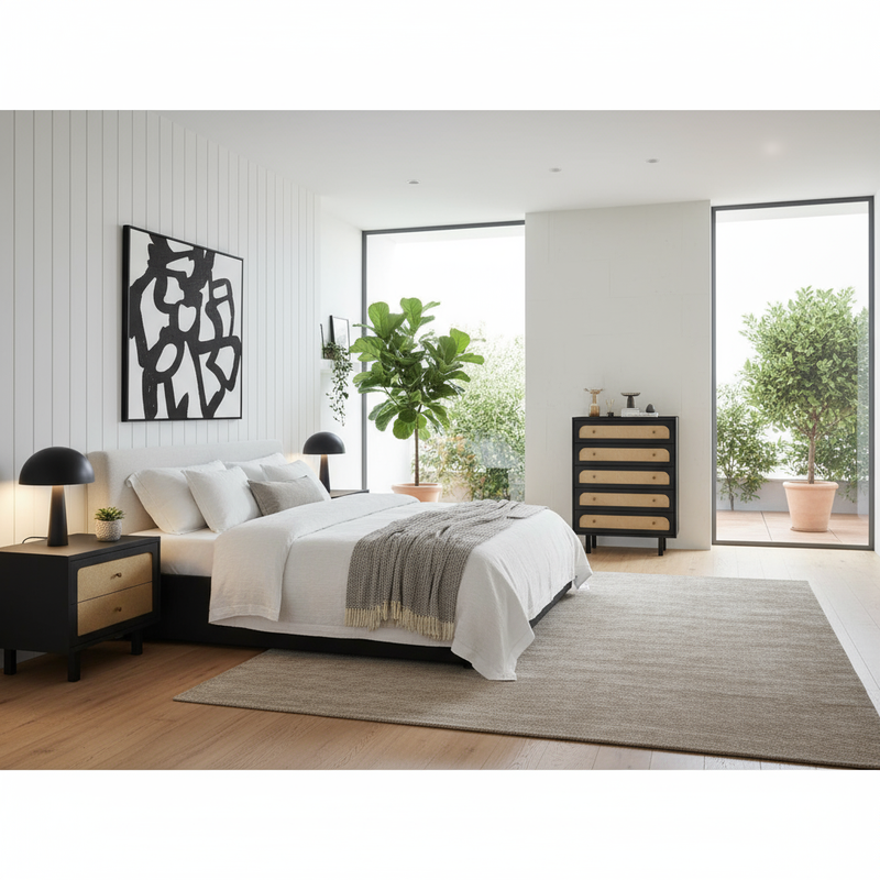 Black and Oak Chest - Wide Bedroom Shot