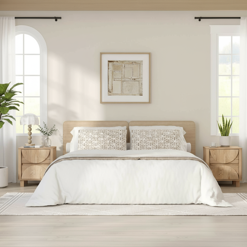 Bright bedroom with two Eden Arched Bedside Tables