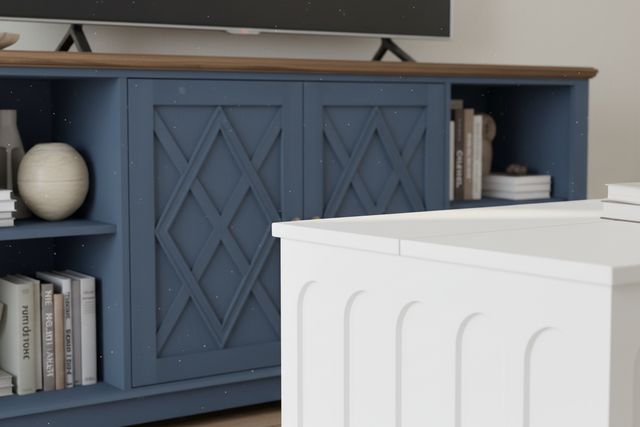 Brook Nautica Blue TV Unit with Opera White Coffee Table - Close-Up Detail