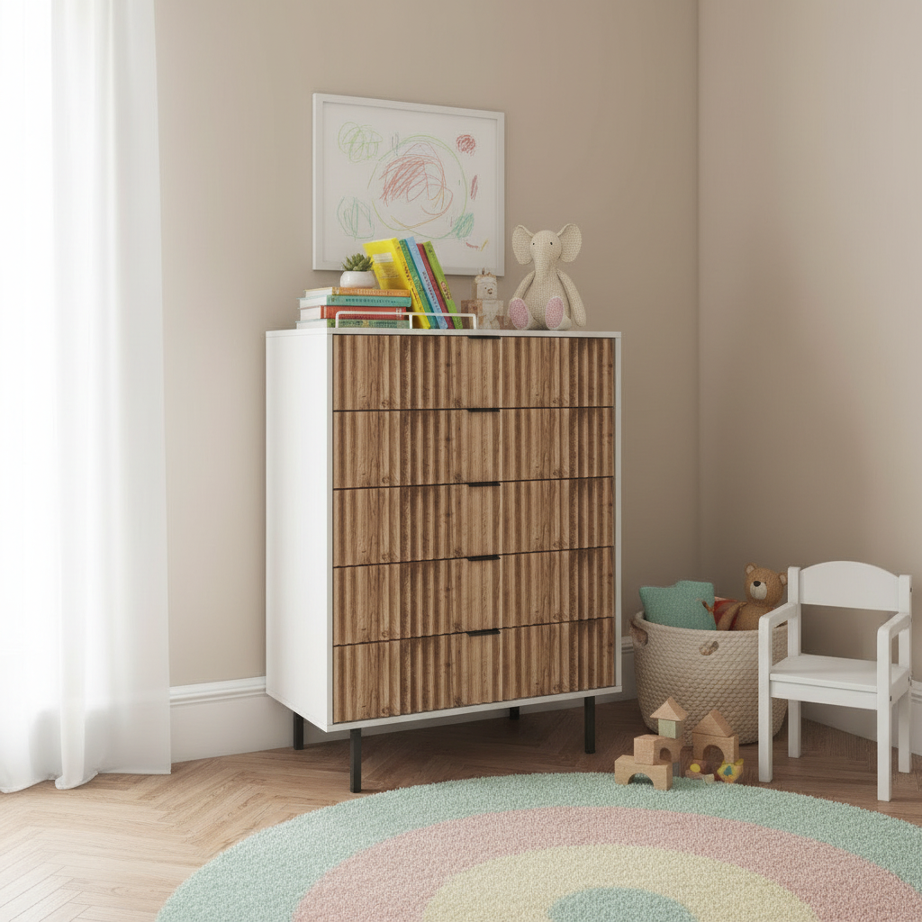 Chest of drawers styled in kids room